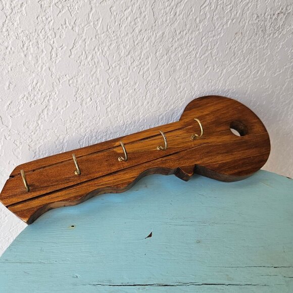 Vintage Key Shaped Hooks Hanging Holder Wall Mounted Solid Wood Decor - Picture 2 of 7